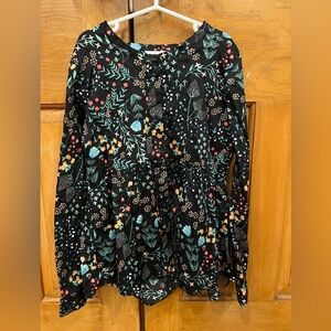 EUC Hanna Andersson Midnight Floral Cotton Blouse sz 140/ US 10